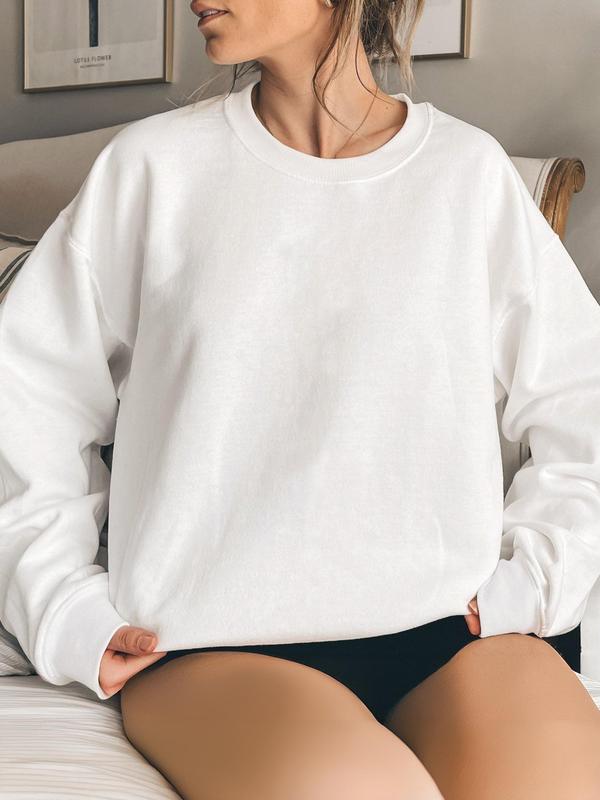 Women's Plain Drop Shoulder Pullover, Casual Long Sleeve Round Neck Sweatshirt for Fall & Winter, Women's Clothes for Daily Wear