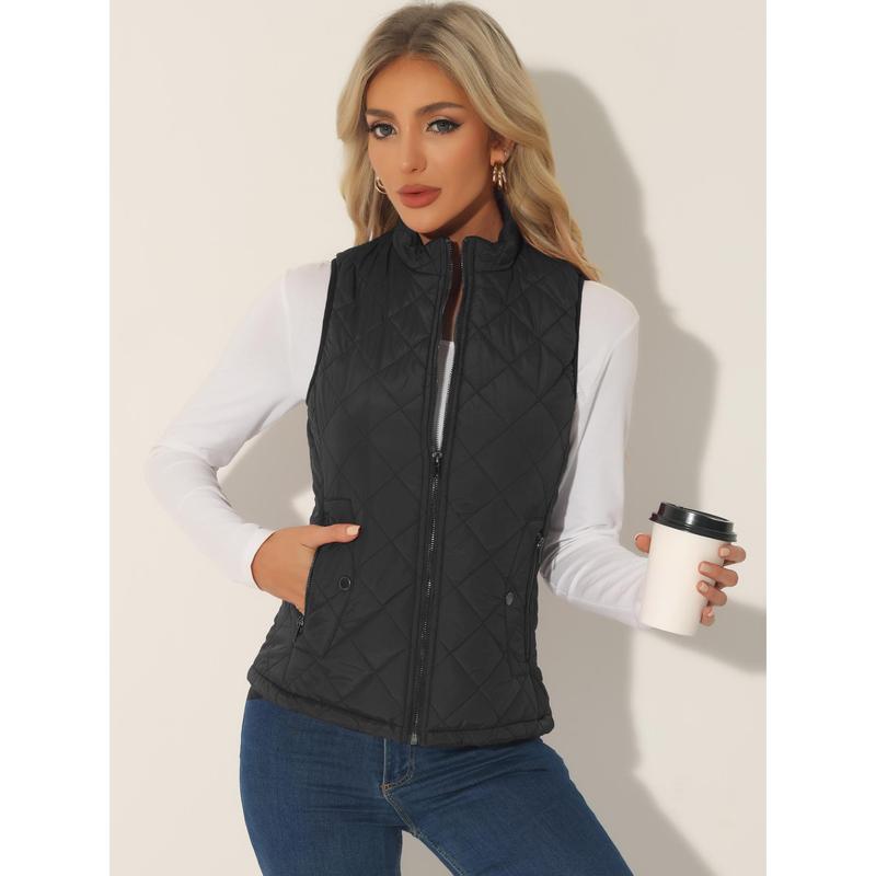 Allegra K Puffer Vest Stand Collar Lightweight Gilet Quilted Zip Vest Black