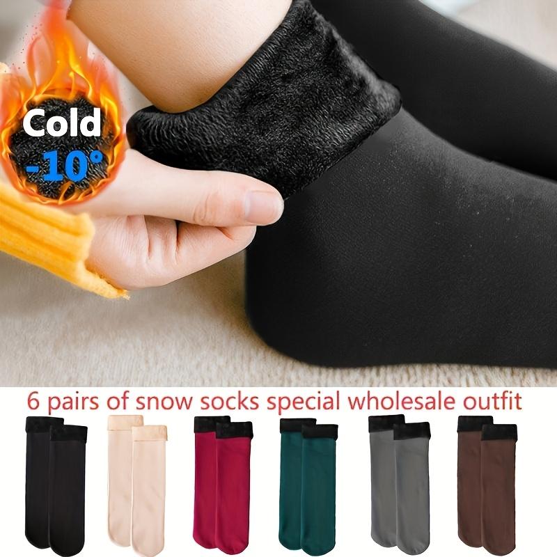 6 Pairs of Winter Warm Socks-Thick Fleece Lined Middle Boots Socks, Soft Polyester Fiber and Spandex Knitted Fabric, Solid Color, Hand Wash Recommended