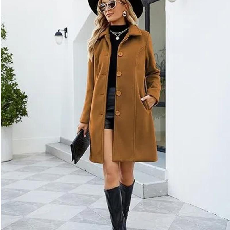 SCUSTY Womens Coat Overcoat Single Breasted Winter Coat Elegant Dress Coat with Pockets