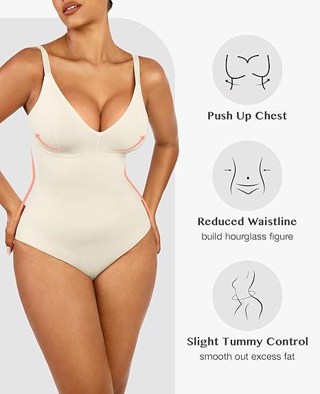 FeelinGirl Shapewear Bodysuit For Women Deep V Neck Tummy Control Seamless  Shaper Casual Breathable Comfortable Fabric Womenswear