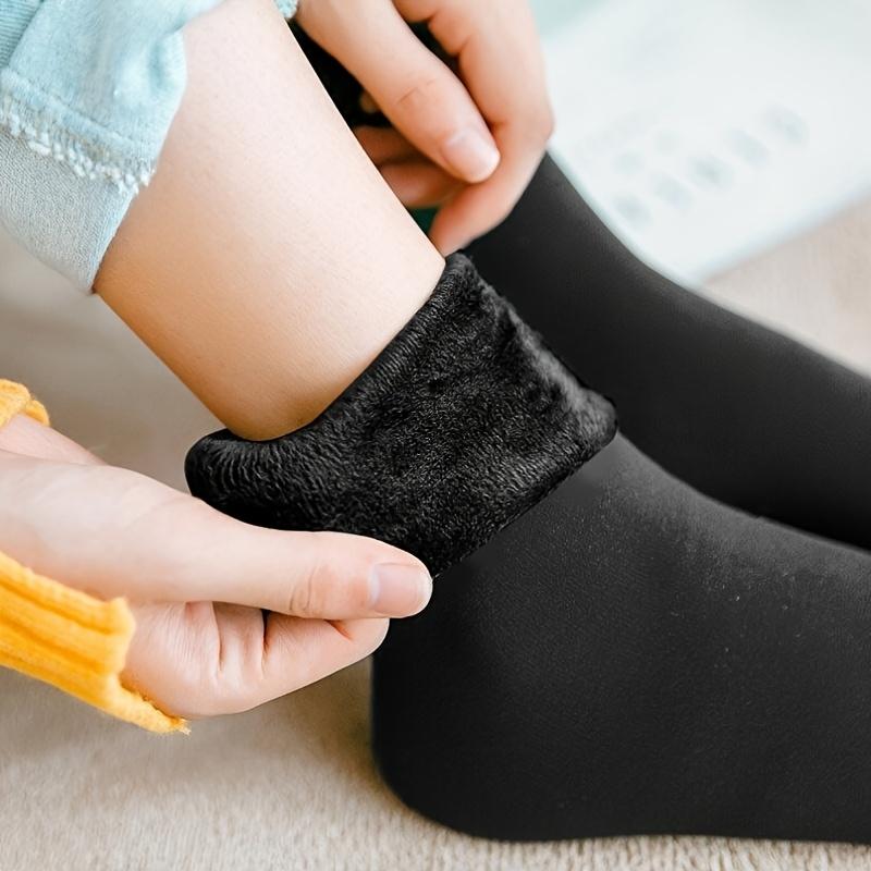 6 Pairs of Winter Warm Socks-Thick Fleece Lined Middle Boots Socks, Soft Polyester Fiber and Spandex Knitted Fabric, Solid Color, Hand Wash Recommended