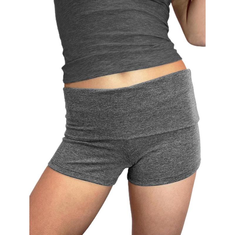 Women's Summer Slim Yoga Shorts Casual Solid Color Fold Over Low Waist Lounge Shorts Womenswear Bottom