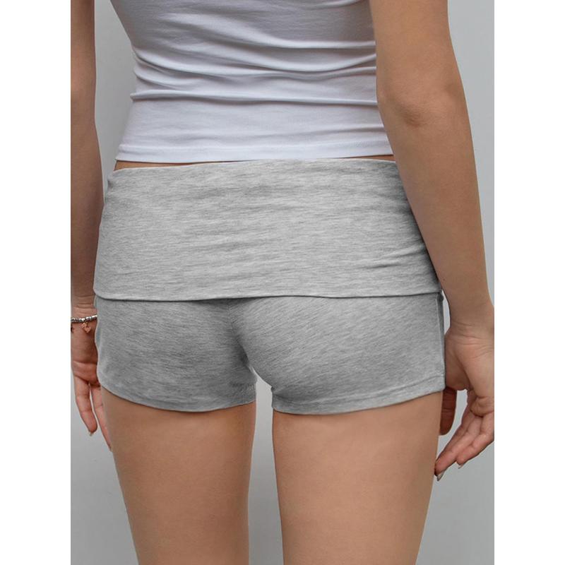 Women's Summer Slim Yoga Shorts Casual Solid Color Fold Over Low Waist Lounge Shorts Womenswear Bottom