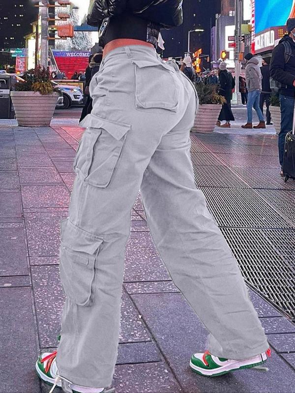 Women's Plain Multi-pocket Drawstring Cargo Pants, Street Fashion Casual High Waist Trousers for Daily Wear, Pants for Women, Ladies Bottoms for All Seasons, Cargo Pants Women, Downtown Girl Clothes, Hourglass Body in Baggy Clothes