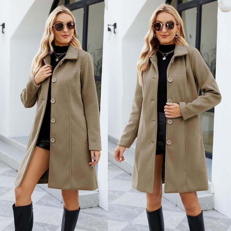 SCUSTY Womens Coat Overcoat Single Breasted Winter Coat Elegant Dress Coat with Pockets