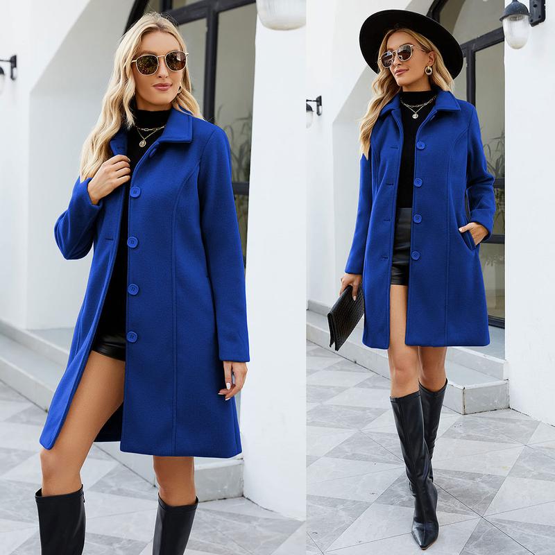 SCUSTY Womens Coat Overcoat Single Breasted Winter Coat Elegant Dress Coat with Pockets