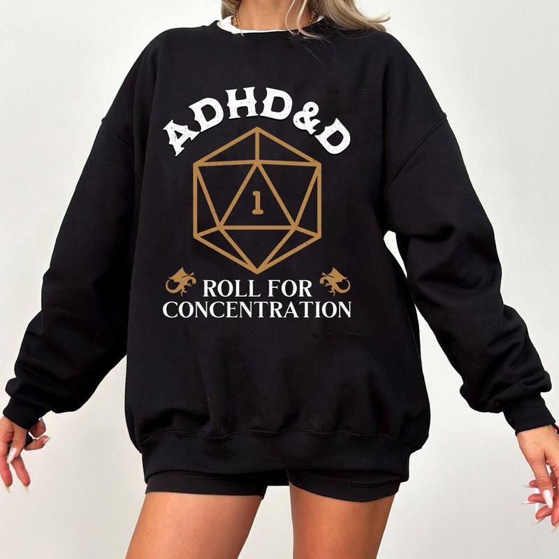 ADHD&D Roll for Concentration Sweatshirt, Dungeons and Dragons Dnd T-shirt, DnD Vintage Tee, ADHD Unisex shirt, DnD Shirt, RPG Gift, Dungeons Master Sweatshirt