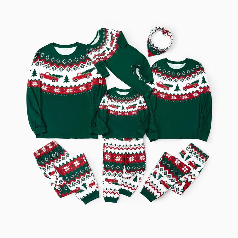 PatPat Green Christmas Tree Pajamas Matching Family Outfits (Long Sleeves)