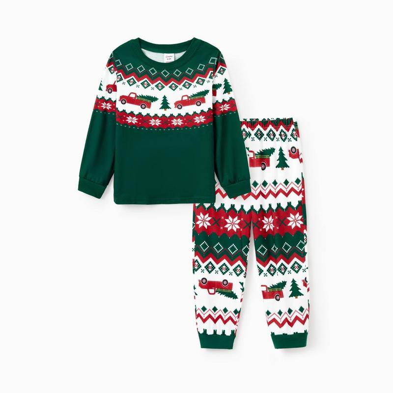 PatPat Green Christmas Tree Pajamas Matching Family Outfits (Long Sleeves)