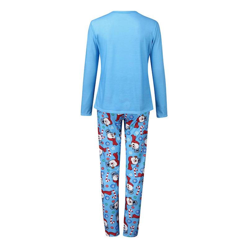 Matching Christmas Pajamas For Family, Cartoon Snowman Pattern Long Sleeve Tops+Long Pants Womenswear Casual