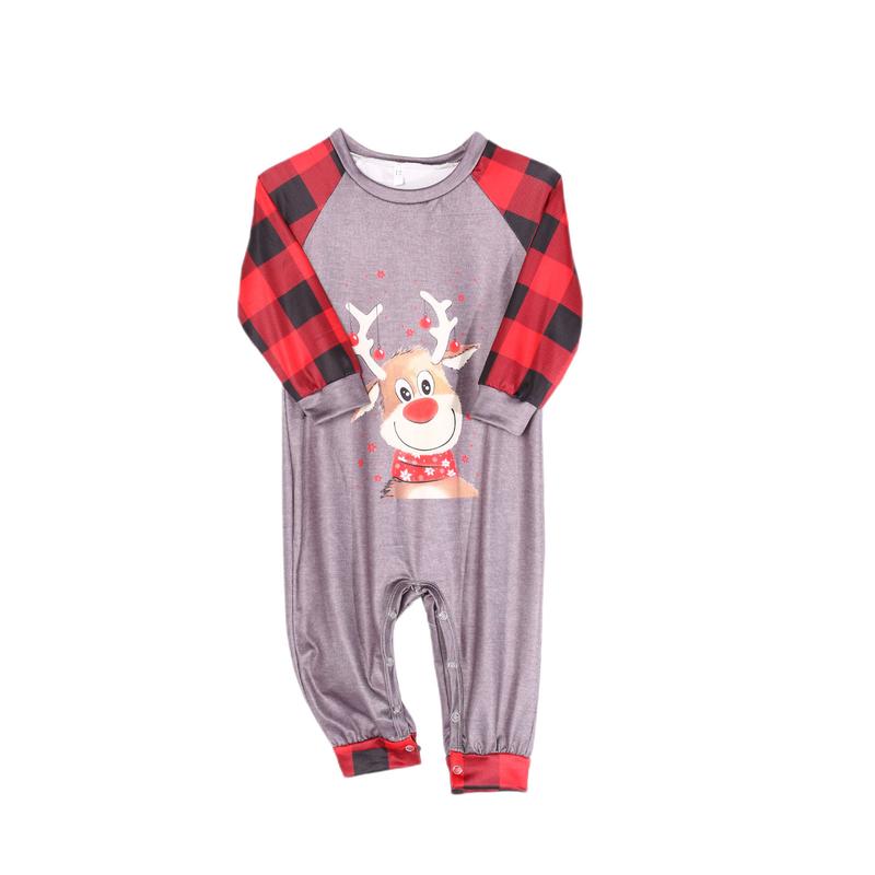 Classic Christmas Costume Family Matching Deer Plaid Print Pajamas Sets Round Neck Parent-child Clothing Xmas Pj's Clothes Homewear Sleepwear Loungewear Cotton Womenswear