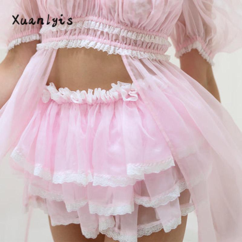 Women Mini Skirt, Elastic High Waist Layered Skirt Summer Lace Trim A-line Skirt for Party Womenswear Bottom Feminine Light