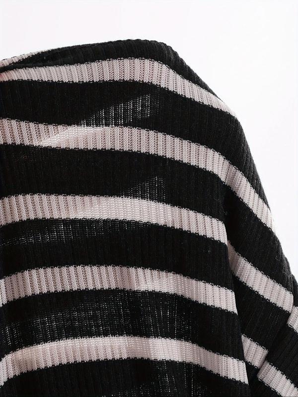 Women's Striped Print Button Scoop Neck Tee, Casual Long Sleeve T-shirt for Spring & Fall, Women's Top for Daily Wear