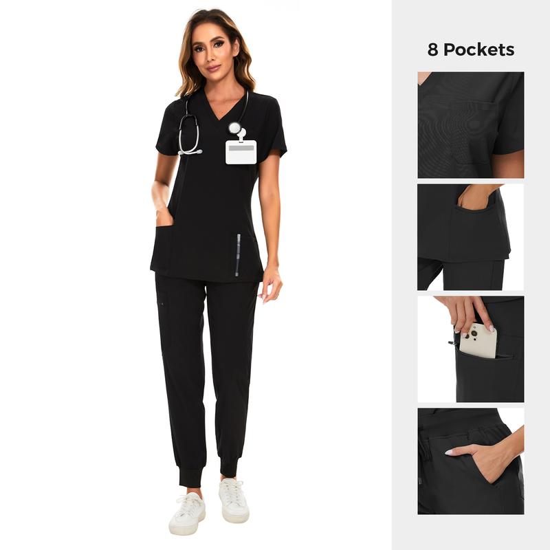 Cozyfit Scrubs for Women Luna Vital Set - Stretch V-Neck Scrub Top & Jogger Pant with 8 Pockets