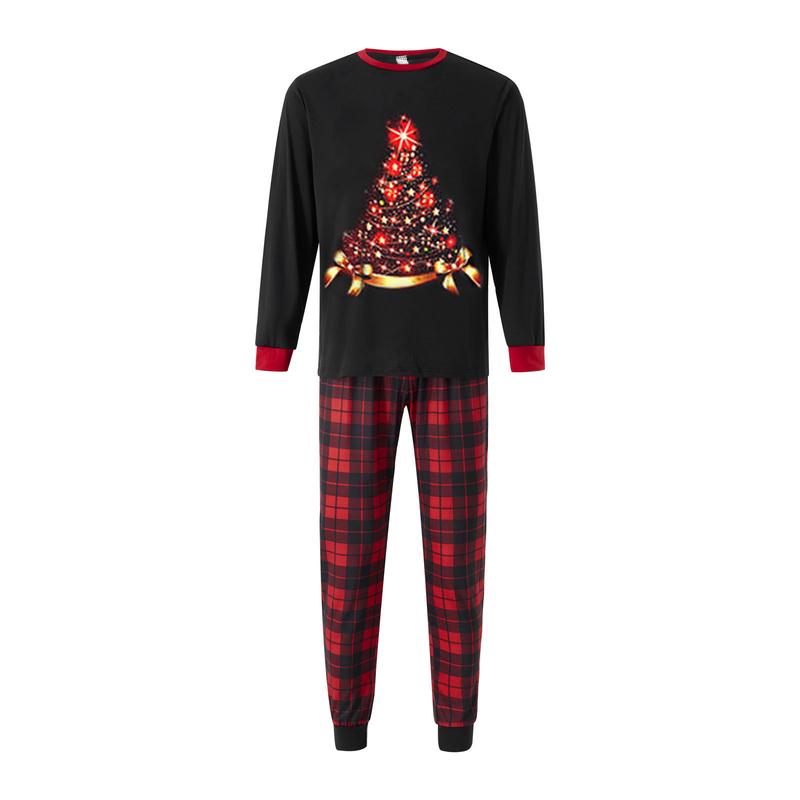 Hot Christmas Family Pajamas Matching Set Elk Print Long Sleeve Tops and Stretch Plaid Pants Sleepwear Soft Nightwear