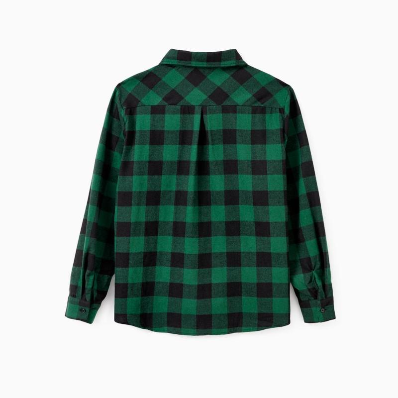 PatPat Family Matching Sets Green Plaid Long Sleeves Shirt or Tulle Mesh Dress