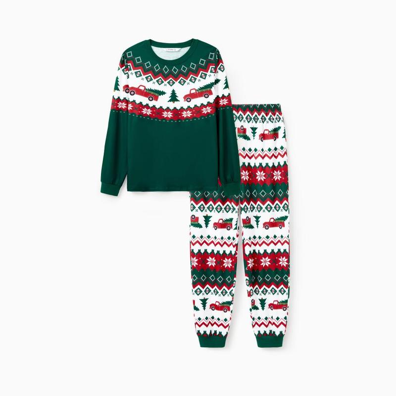 PatPat Green Christmas Tree Pajamas Matching Family Outfits (Long Sleeves)