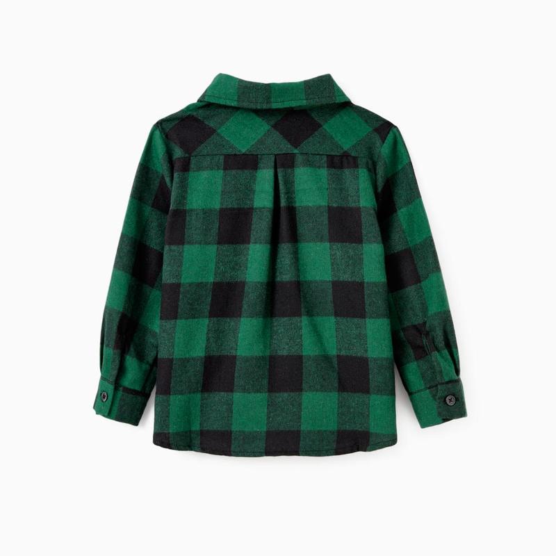 PatPat Family Matching Sets Green Plaid Long Sleeves Shirt or Tulle Mesh Dress