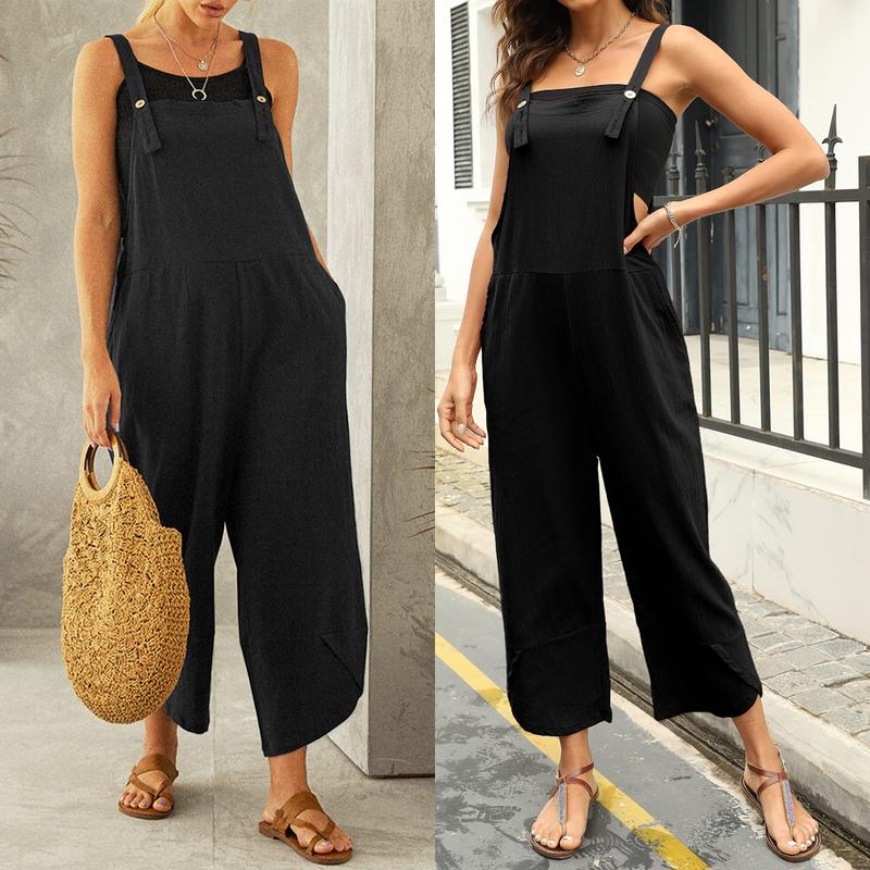 Tanming Womens Cotton Adjustable Casual Summer Bib Overalls Jumpsuits with Pockets