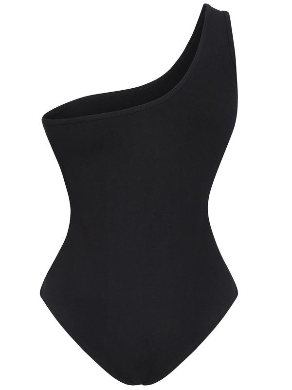 Women's One Shoulder High Stretch Shapewear Bodysuit, Summer Clothes Women, Solid Color Bodycon Shapewear, Ladies Clothes for Summer Holiday, Comfort Underwear & Womenswear