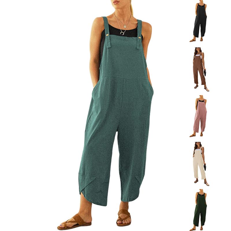 Tanming Womens Cotton Adjustable Casual Summer Bib Overalls Jumpsuits with Pockets