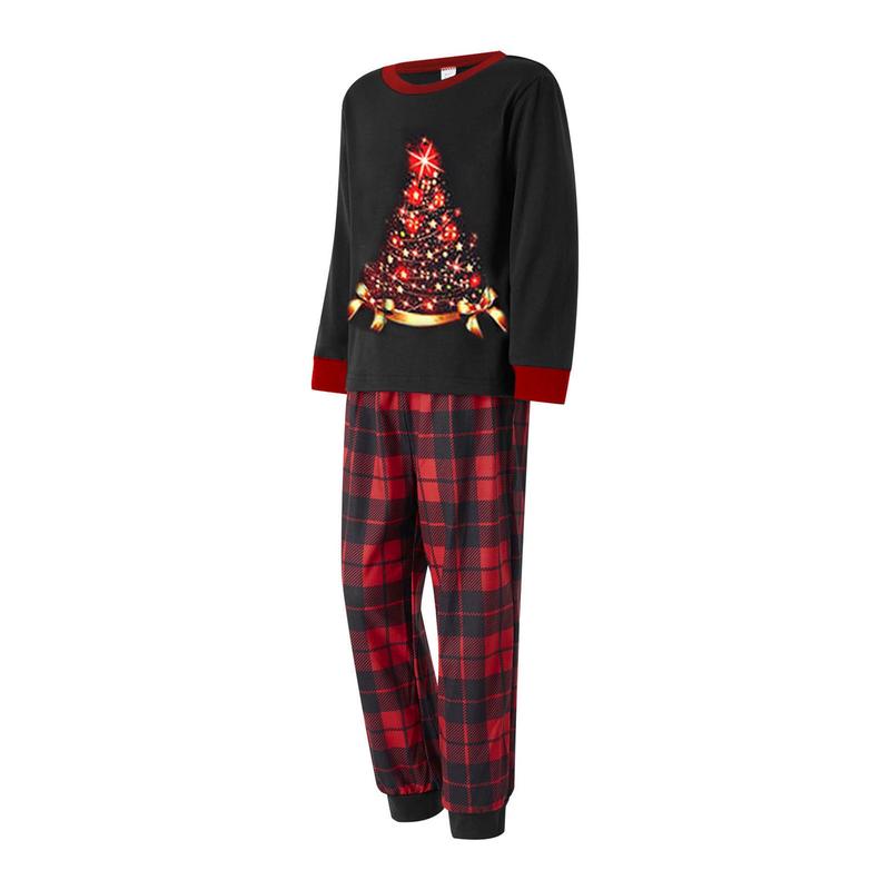 Hot Christmas Family Pajamas Matching Set Elk Print Long Sleeve Tops and Stretch Plaid Pants Sleepwear Soft Nightwear