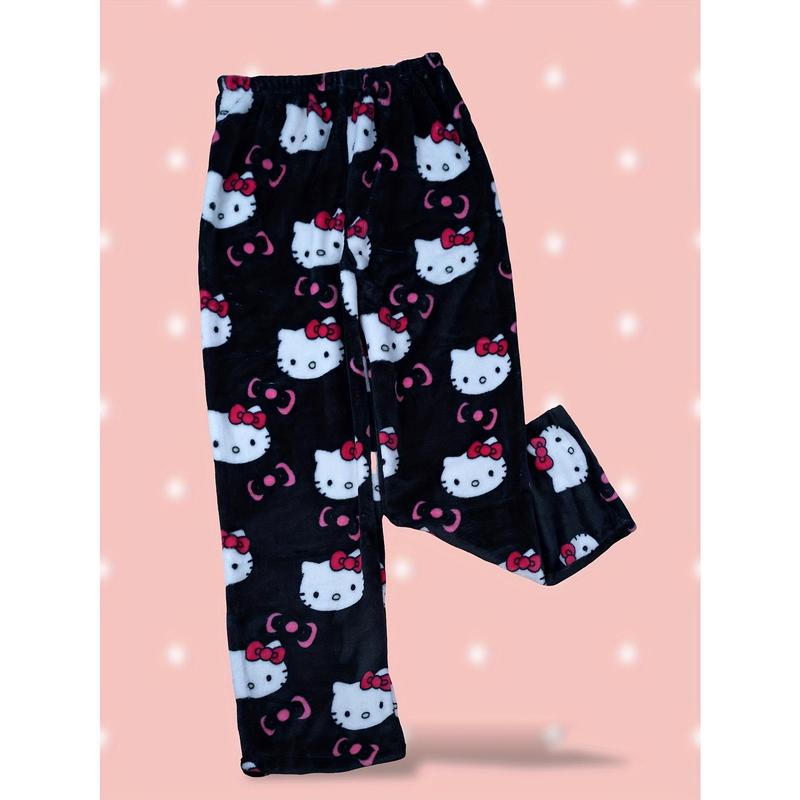 Licensed Sanrio Flannel Women's Pajamas, Kawaii Sanrio Hello Kitty, Casual Anime Pants, Warm White Wool, Autumn Fashion Gifts