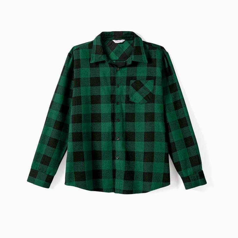 PatPat Family Matching Sets Green Plaid Long Sleeves Shirt or Tulle Mesh Dress