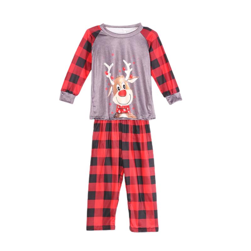 Classic Christmas Costume Family Matching Deer Plaid Print Pajamas Sets Round Neck Parent-child Clothing Xmas Pj's Clothes Homewear Sleepwear Loungewear Cotton Womenswear