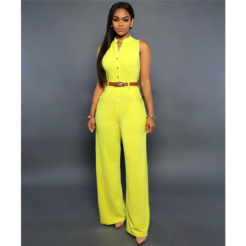 Single-breasted high-waisted hip lift wide-leg sexy stand-up collar women's jumpsuit with belt