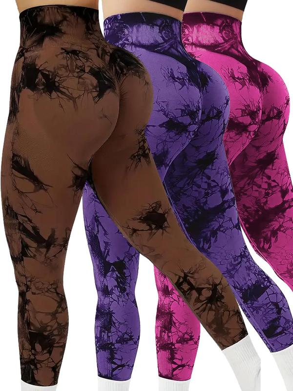 Women's Tie Dye Print Ruched High Waist Leggings, Casual Comfy Skinny Pants for Daily Wear, Ladies Bottoms for All Seasons