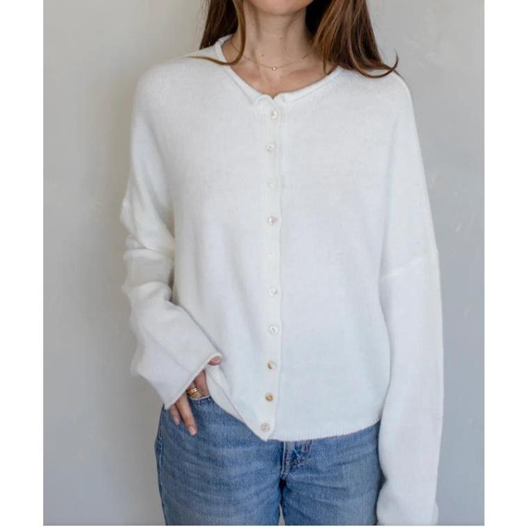 Women Casual Cardigan Sweater Lightweight Loose Crewneck Button Down Long Sleeve Basic Knit Tops Knitwear Womenswear Chic Comfortable