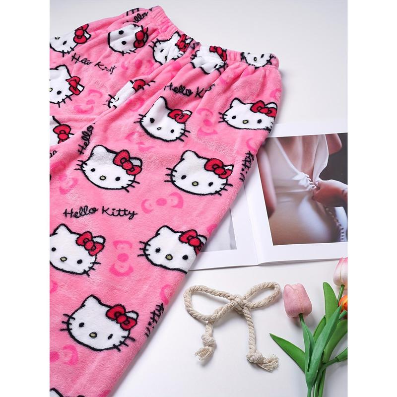 Licensed Sanrio Flannel Women's Pajamas, Kawaii Sanrio Hello Kitty, Casual Anime Pants, Warm White Wool, Autumn Fashion Gifts