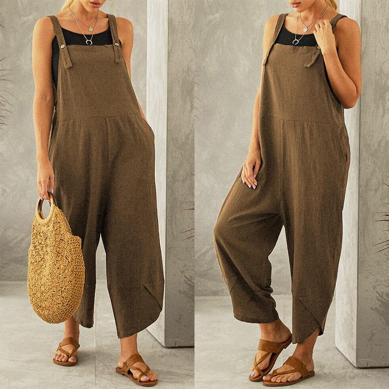 Tanming Womens Cotton Adjustable Casual Summer Bib Overalls Jumpsuits with Pockets