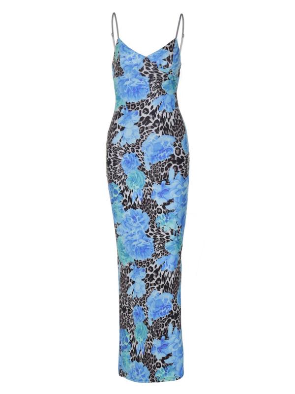 Women's Leopard & Floral Print Cami Dress, Fashion Casual Sleeveless Bodycon Maxi Dress for Party Club Dating Wear, Ladies Summer Clothes