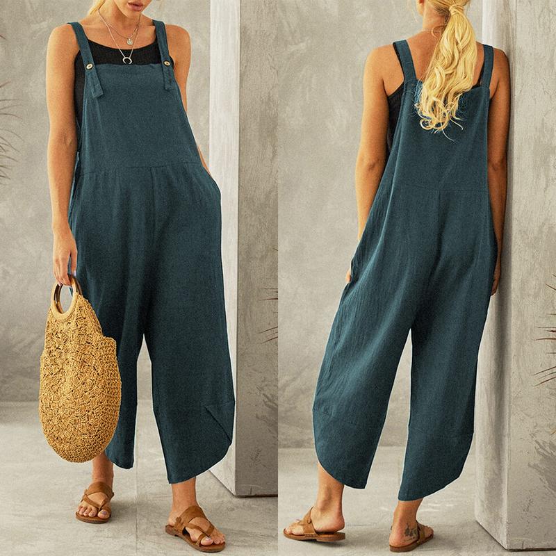 Tanming Womens Cotton Adjustable Casual Summer Bib Overalls Jumpsuits with Pockets