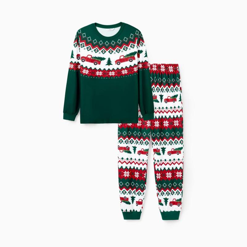 PatPat Green Christmas Tree Pajamas Matching Family Outfits (Long Sleeves)