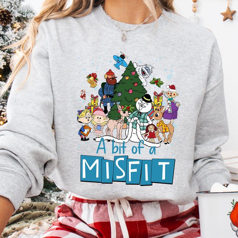 A Bit Of Misfit Rud0Iph The Red N0sed Reindeer Christmas Shirt, Rud0Iph the Red-N0sed Reindeer Shirt, Merry Christmas Shirt Womenswear Hoodie