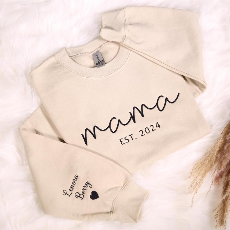 Custom Embroidered Mama Sweatshirt With Kids Names On Sleeve, Personalized Mom Embroidery Sweatshirt , Birthday Outfits