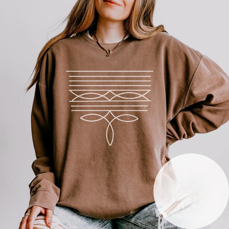 Boot Stitch Design Sweatshirt Country Western Pullover Music Festival Shirt Cowgirl Punchy western wear, Western clothes for women Casual Comfort