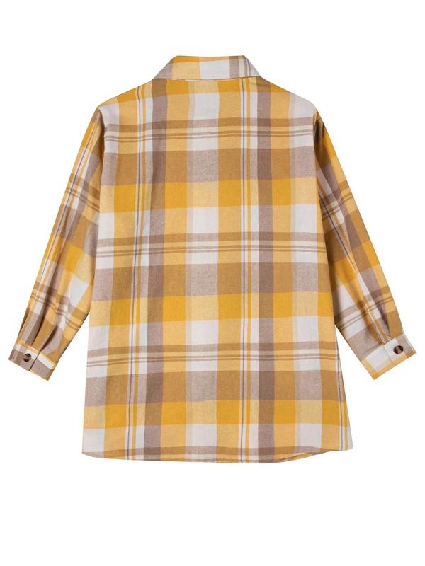  Plaid Print Button Front Collared Shirt, Comfort Long Sleeve Pocket Top, Fall Clothing, Clothes for Women, Lady's Fitted Clothes, Womenswear