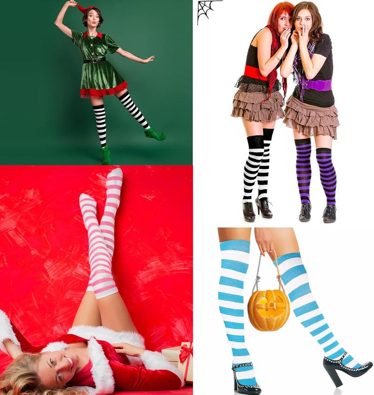 4 Pairs Thigh High Socks, High Socks,Long Socks,Thigh High Stockings,Halloween Cute Over The  Stripes Socks