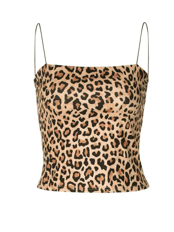 Women's Leopard Print Backless Cami Top, 2000s Y2K Casual Spaghetti Strap Crop Top for Summer, Ladies Clothes for Party Vacation