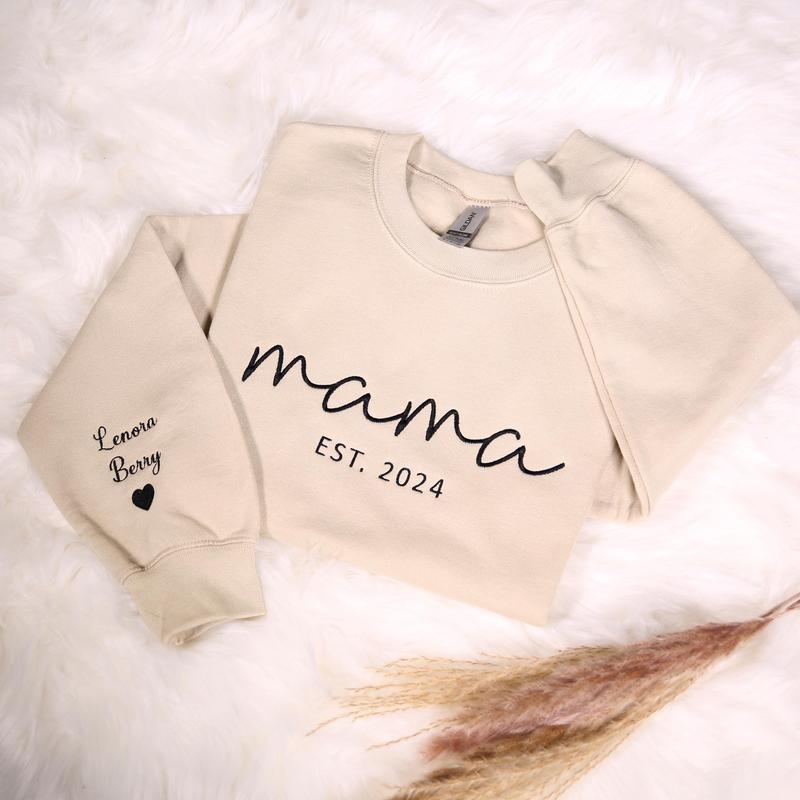 Custom Embroidered Mama Sweatshirt With Kids Names On Sleeve, Personalized Mom Embroidery Sweatshirt , Birthday Outfits