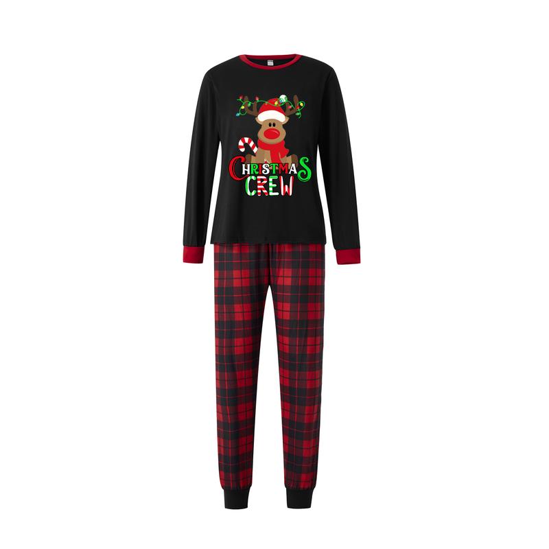 Matching Christmas Pajamas For Family Long Sleeve Reindeer Graphic Tops + Pants Set Loungewear