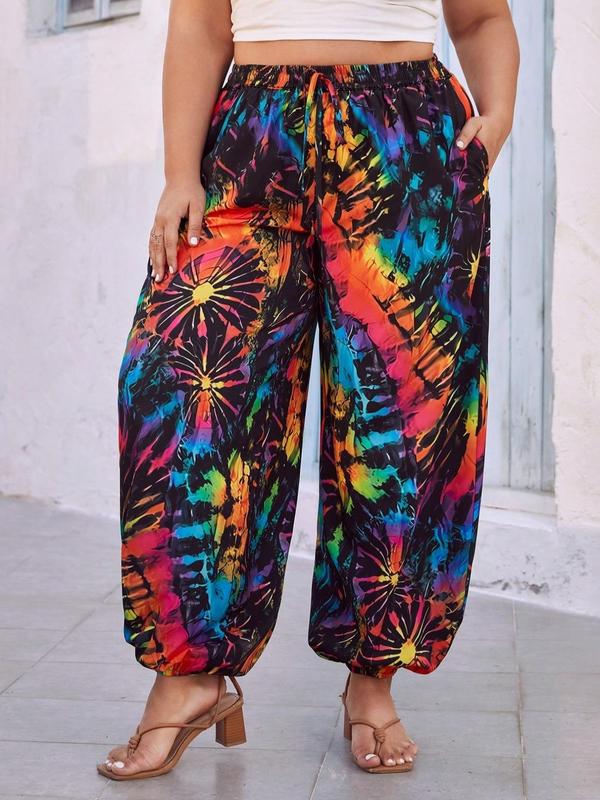  Tropical Print Drawstring Waist Jogger Pants, Boho Casual Elastic Waist Trousers for Daily Wear, Women's Bottoms for All Seasons