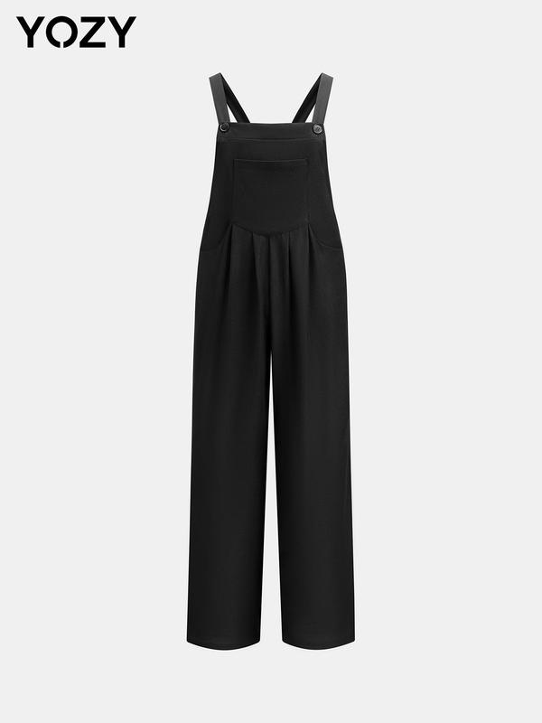 YOZY Women's Solid Wide Leg Overall Jumpsuit, Casual Solid Color Jumpsuit for Summer, Ladies Clothes for Daily Streetwear