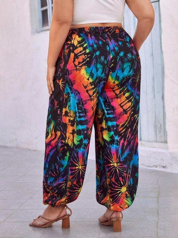  Tropical Print Drawstring Waist Jogger Pants, Boho Casual Elastic Waist Trousers for Daily Wear, Women's Bottoms for All Seasons