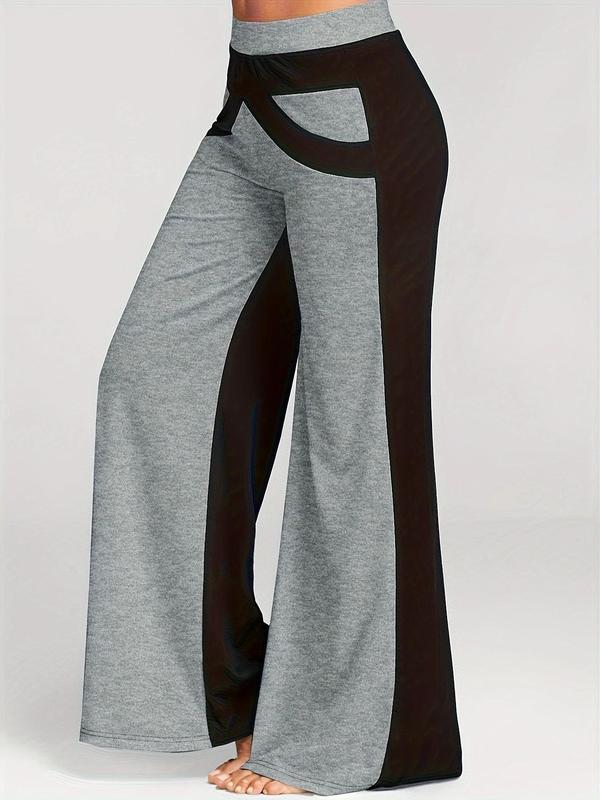 Women's Colorblock Wide Leg Pants, Casual Comfy Trousers for Daily Wear, Ladies Bottoms for All Seasons